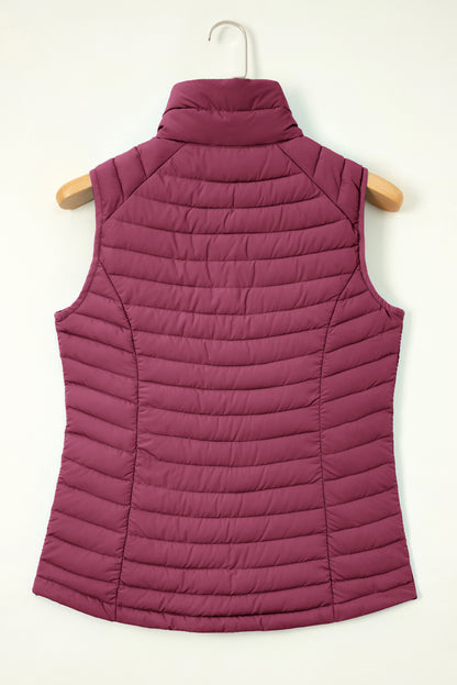 Burgundy Puffer Vest - Zipped & Stylish