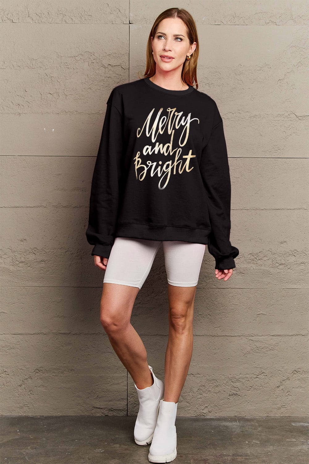 Simply Love Full Size MERRY AND BRIGHT Graphic Sweatshirt.