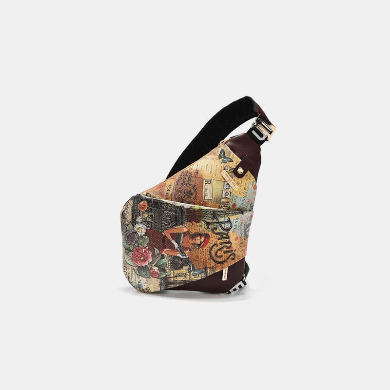 Fierce vegan leather leopard and lip pattern crossbody bag