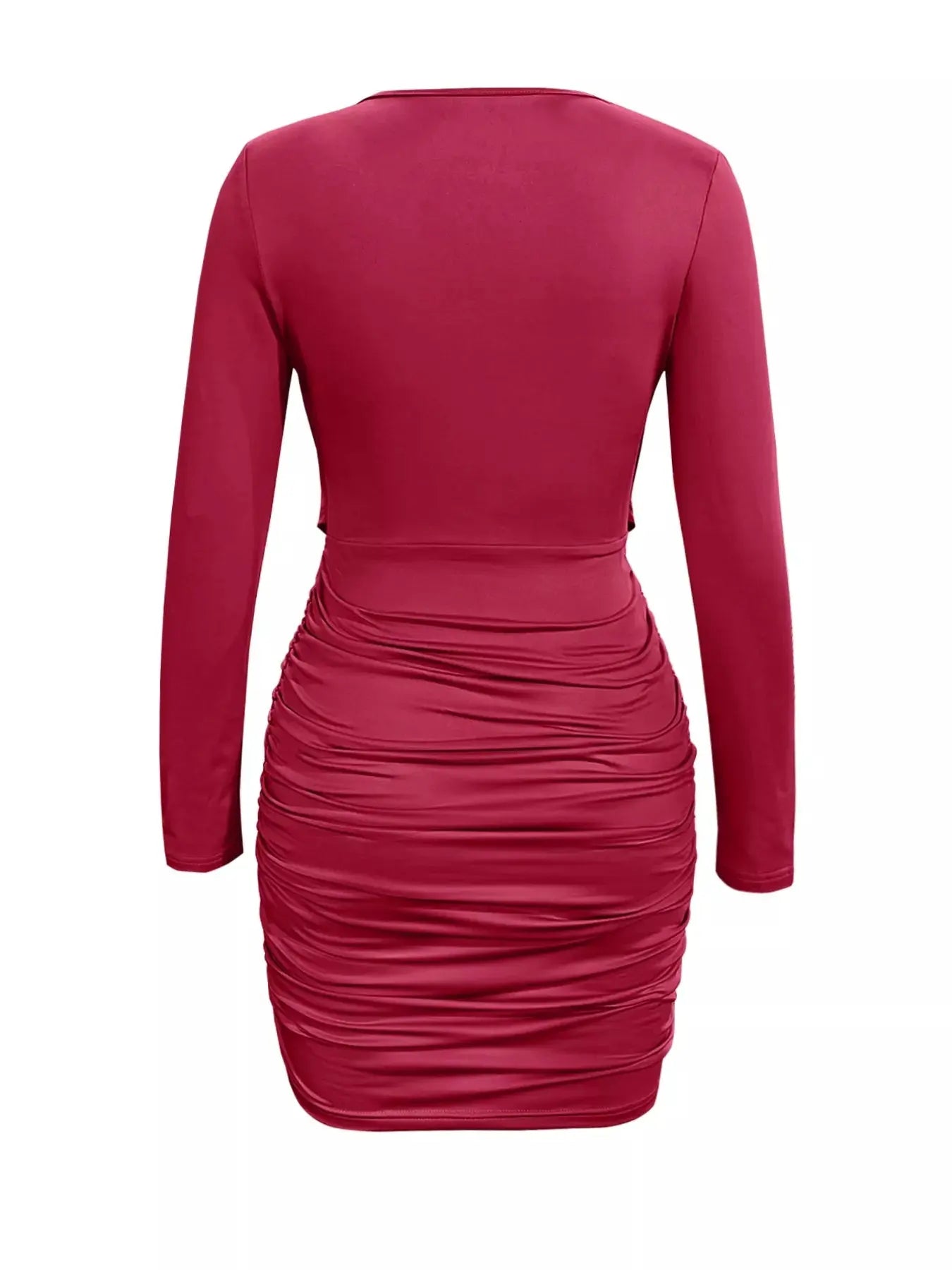 Draped V Neck Long Sleeve Bodycon Mini Dress Brown Simply Love