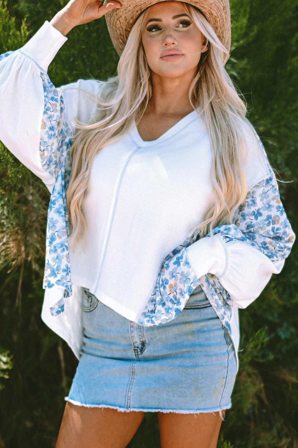 Chic white floral batwing blouse