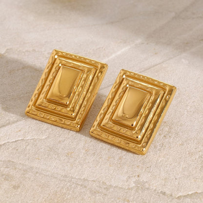 Elegant 18K gold-plated stainless steel square earrings