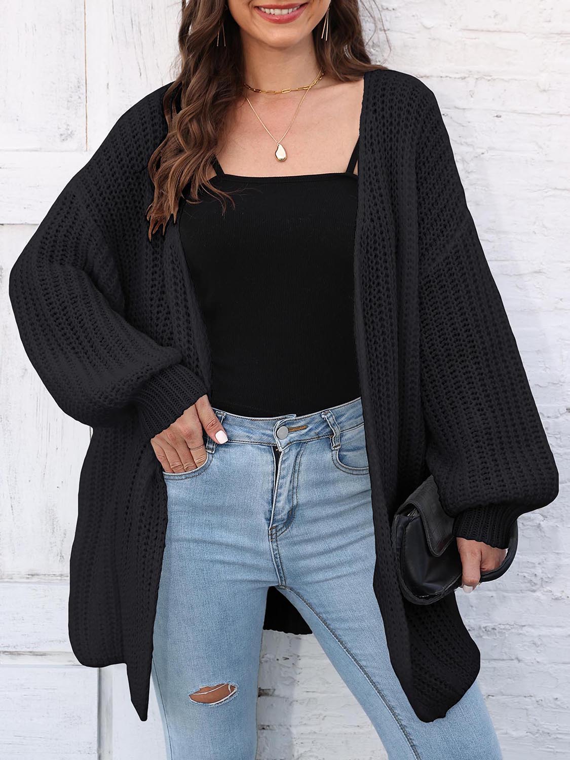 Open Front Dropped Shoulder Longline Cardigan.