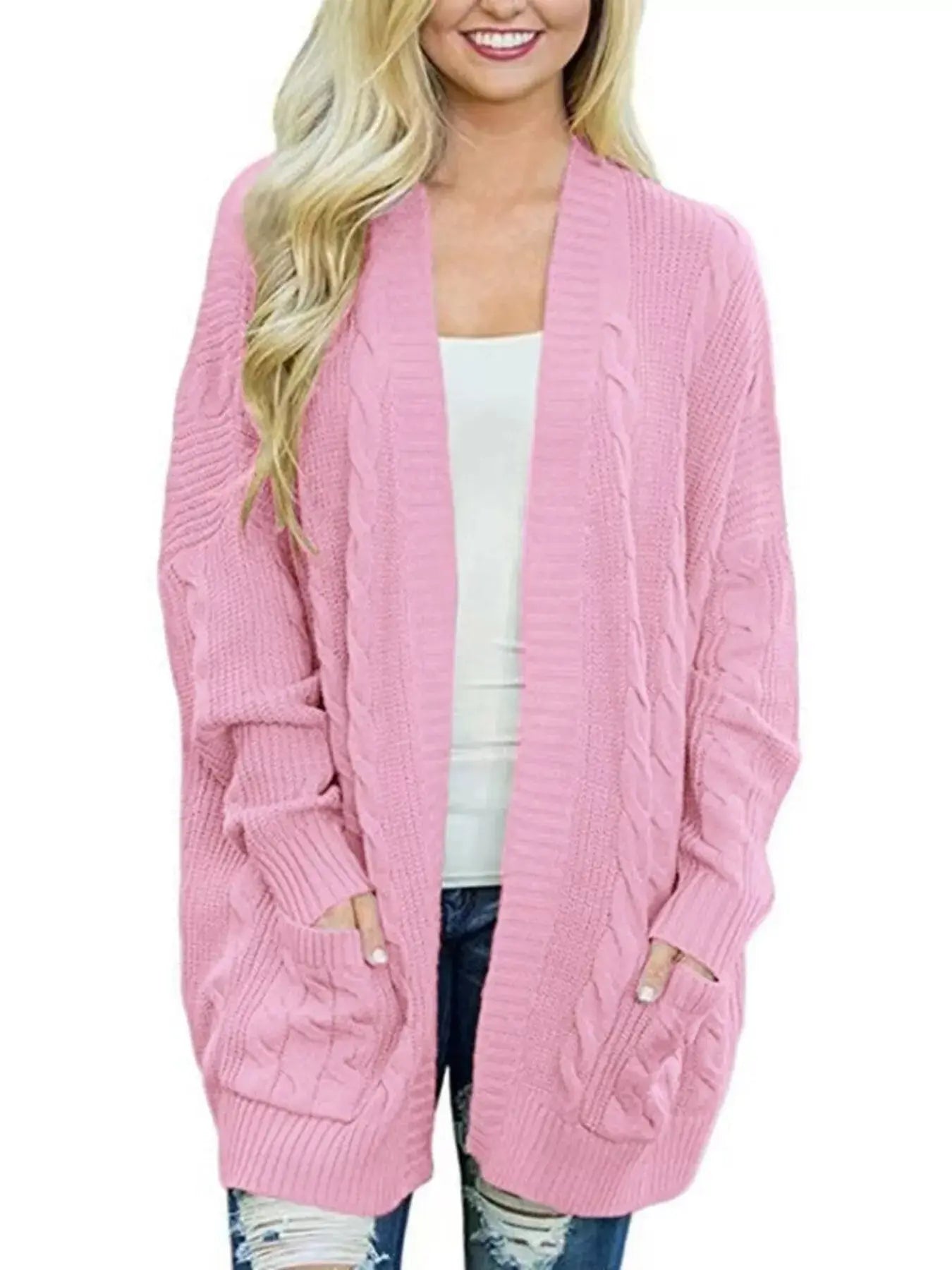 Full Size Chunky Knit Open Front Cardigan Plus Size Simply Love