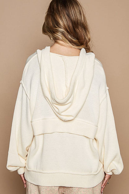 Cozy half zip hooded sweater with trendy drop shoulders