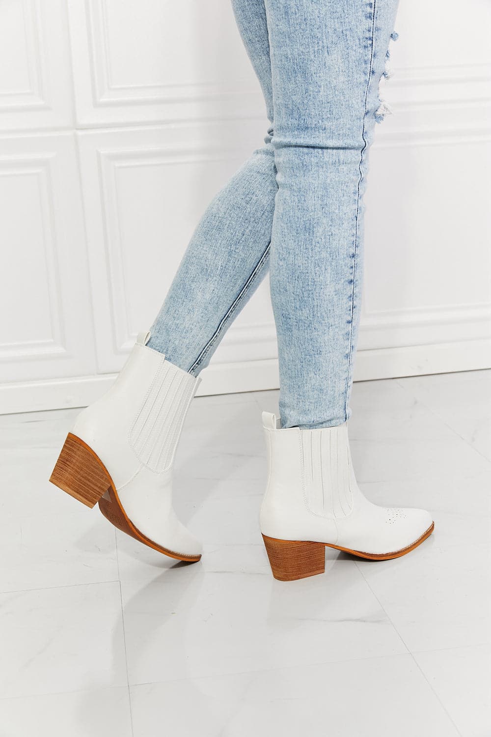 MMShoes Love the Journey Stacked Heel Chelsea Boot in White.