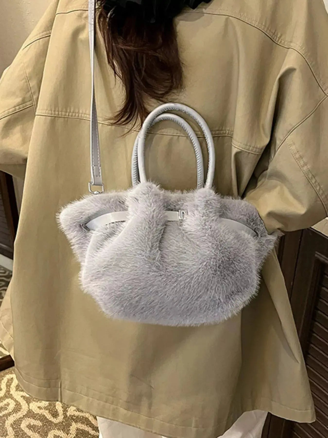 Fluffy Crossbody Bag with Buckle Detail Simply Love