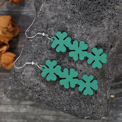 Lucky Clover Wooden Dangle Earrings.