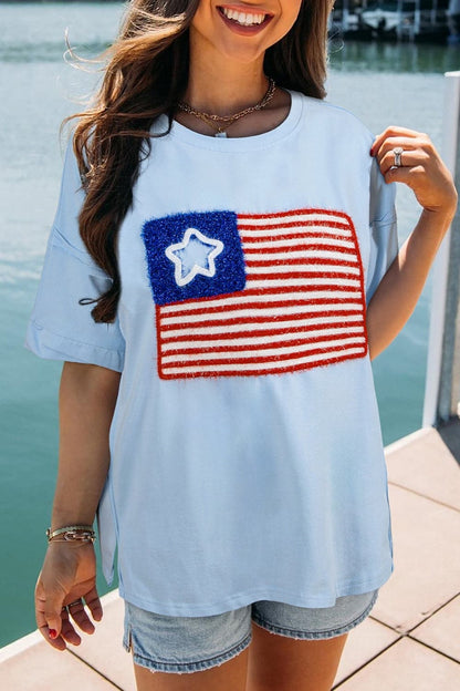 US Flag Round Neck Short Sleeve T-Shirt.