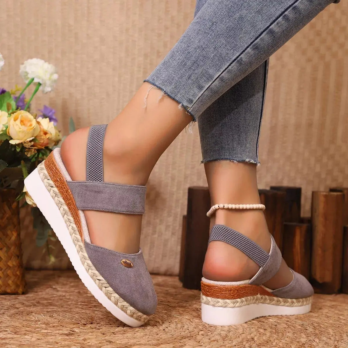Espadrille Wedge Sandals with Ankle Strap Simply Love