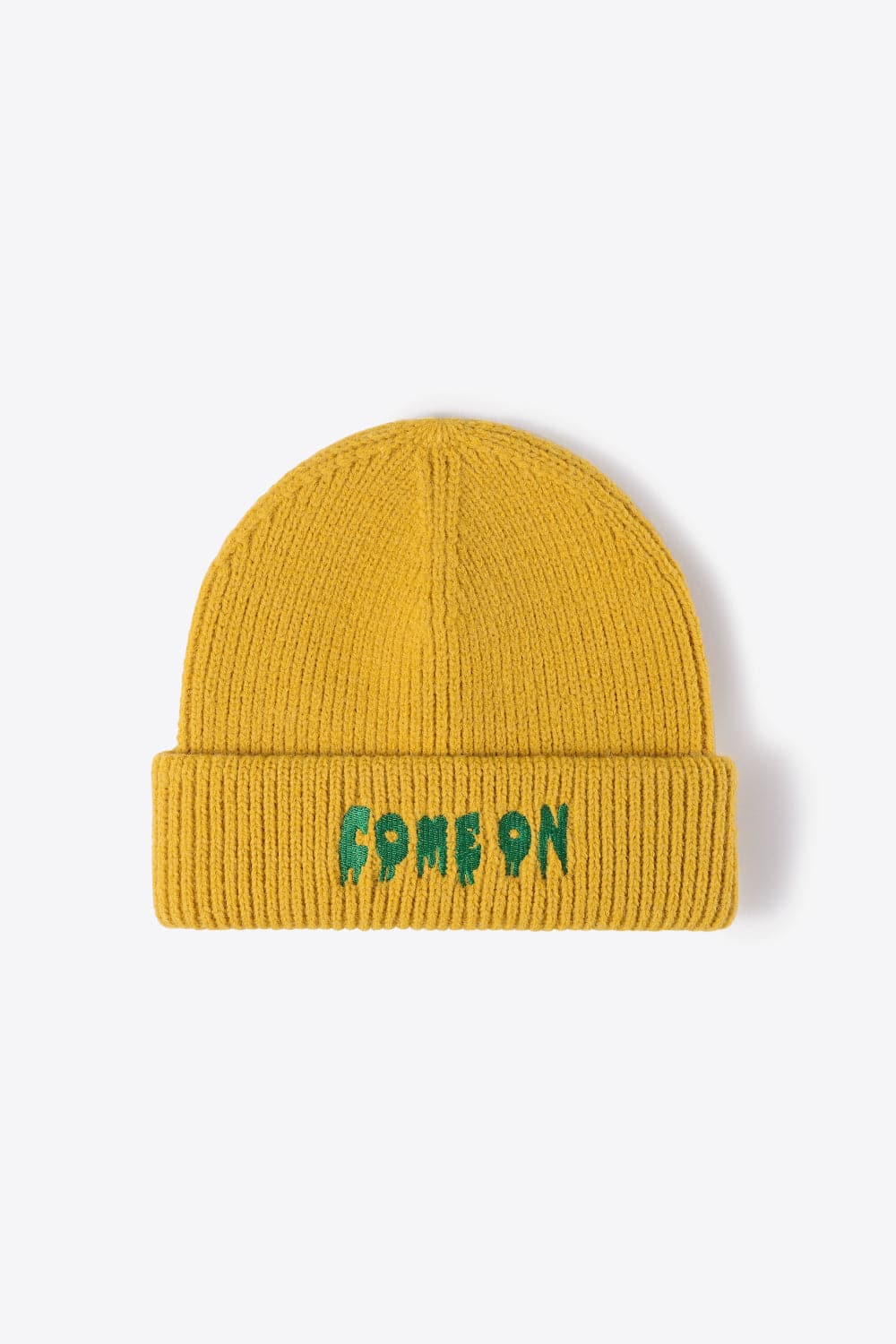 COME ON Embroidered Cuff Knit Beanie.