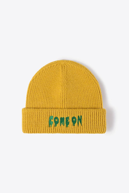 COME ON Embroidered Cuff Knit Beanie.