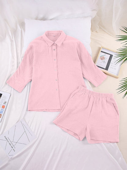 Texture Button Up Shirt and Shorts Set.