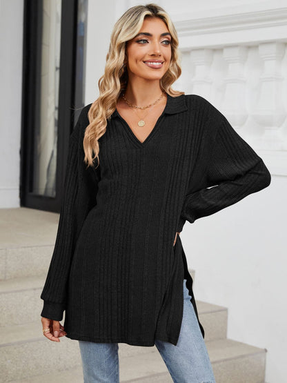 Sheer slit long sleeve t-shirt