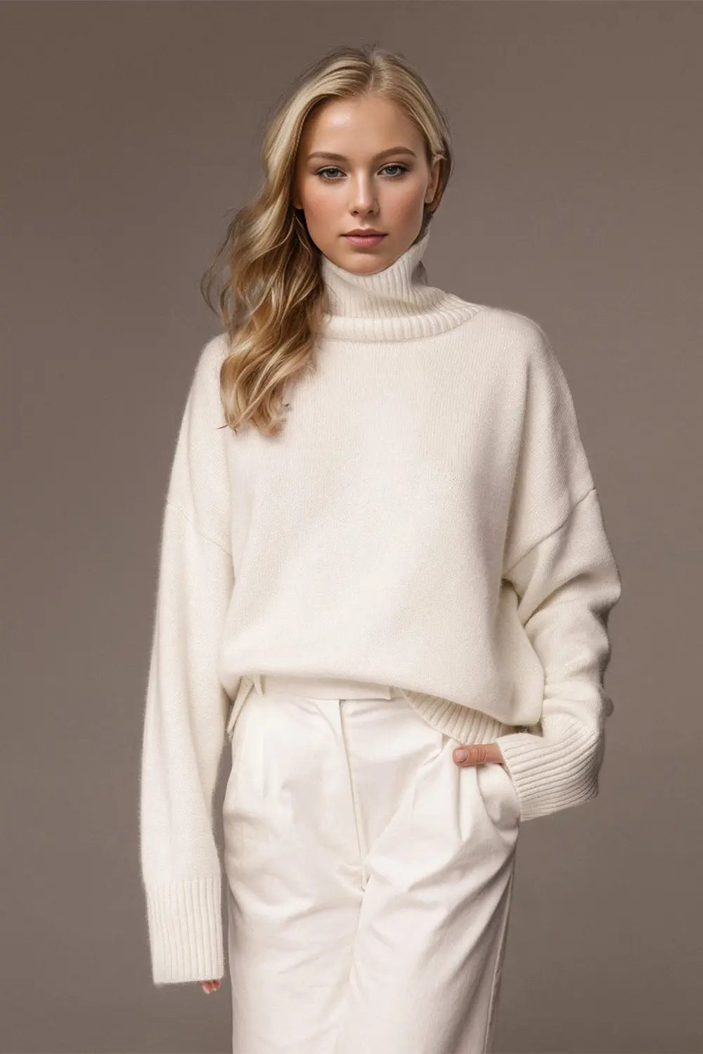 Basic Bae Turtleneck Dropped Shoulder Long Sleeve Sweater - Love Salve