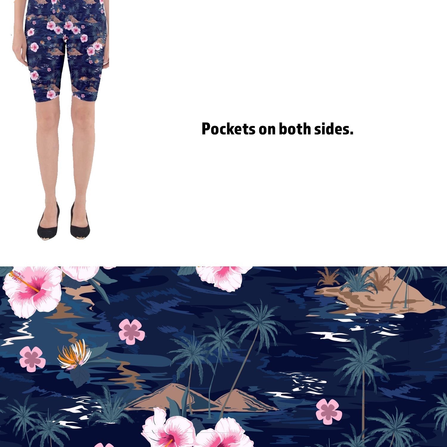 Women's Tropical Flower Printed Shorts Leggings with Pockets MM