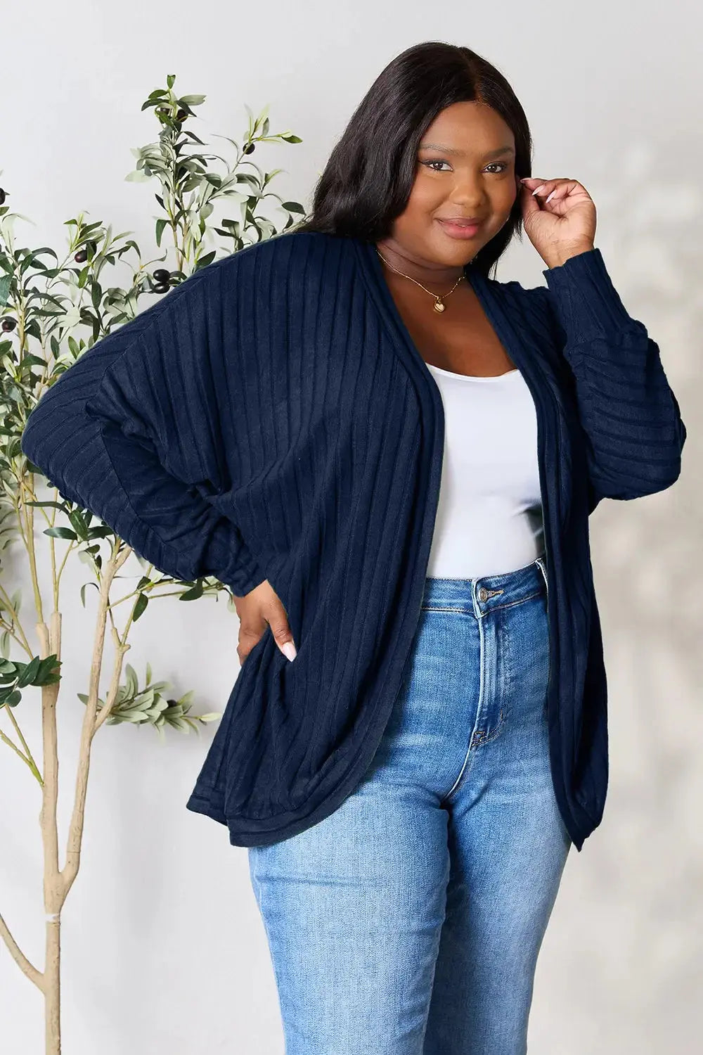 Basic Bae Full Size Ribbed Cocoon Cardigan - Love Salve