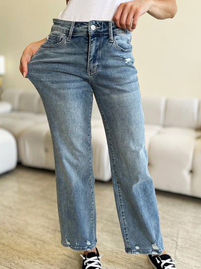 Judy Blue Full Size High Waist Distressed Straight Jeans.