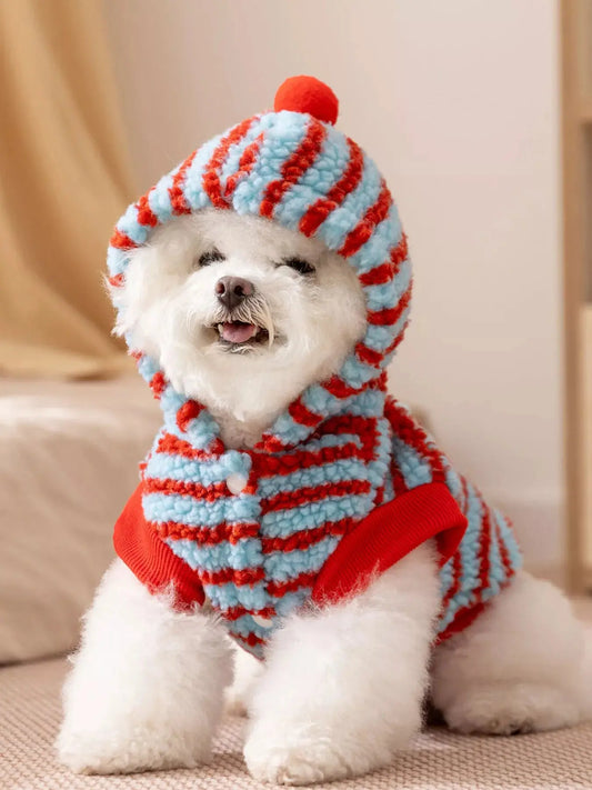 Striped Hooded Plush Pet Sweater Simply Love