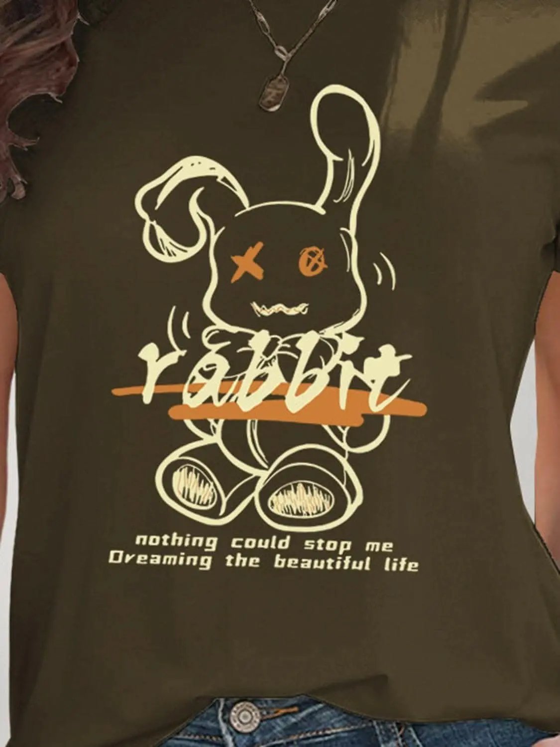 Chic rabbit graphic tee for women - Love Salve 