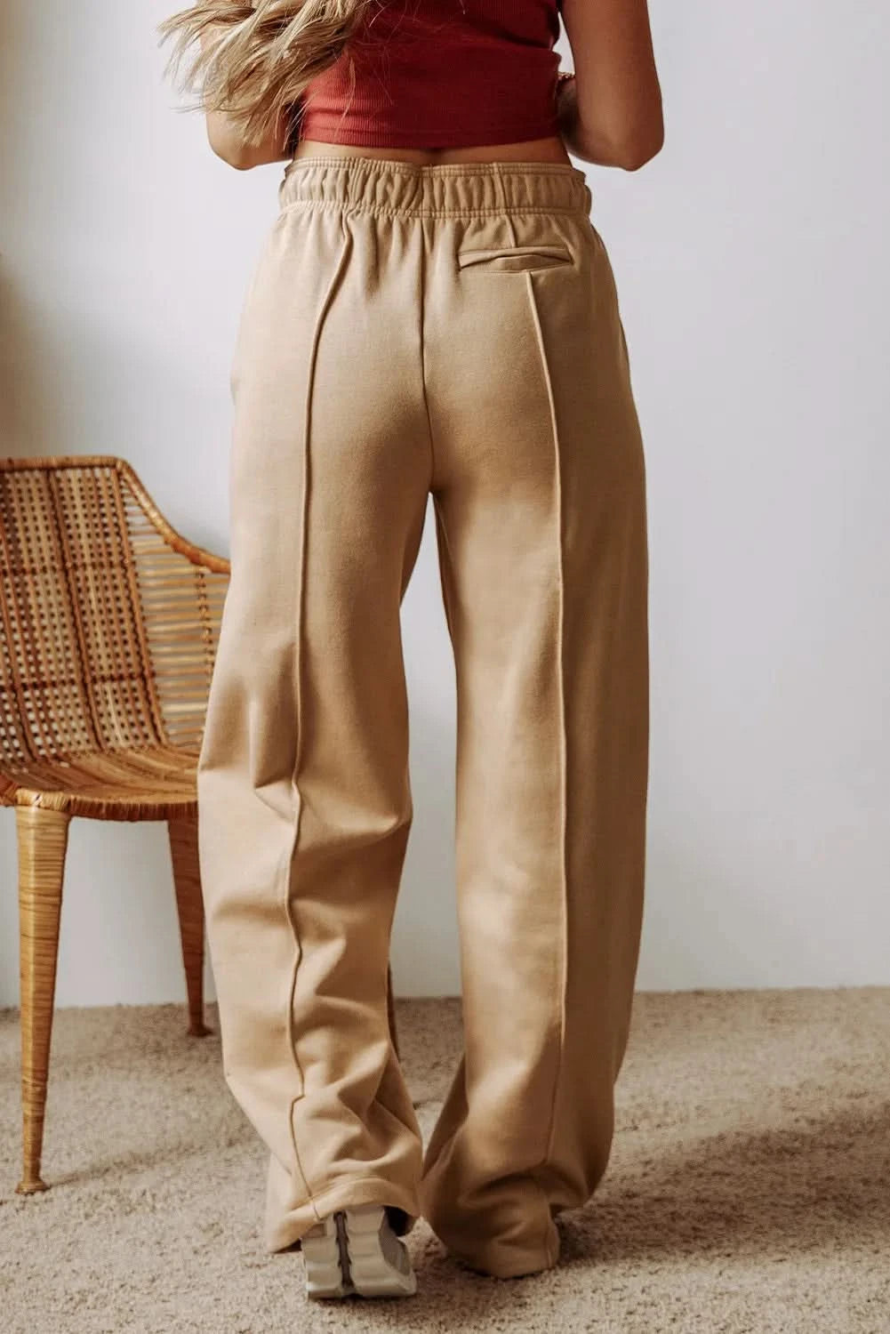 Wide leg drawstring trousers with pockets