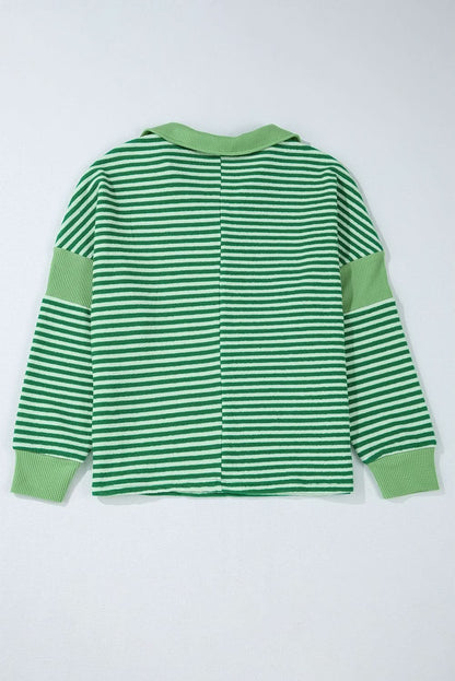 Stripe Johnny Collar Long Sleeve Top