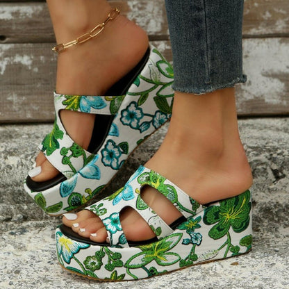 Cutout Floral Peep Toe Sandals.