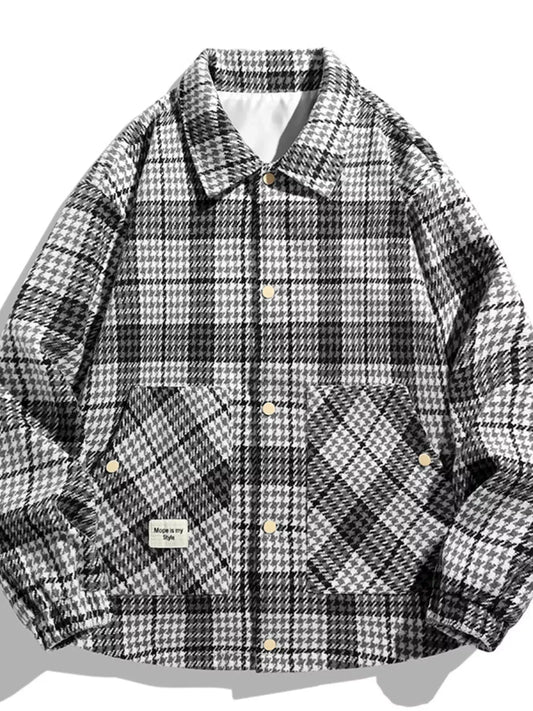 Men's Plus Size Houndstooth Pattern Button-Up Jacket Simply Love