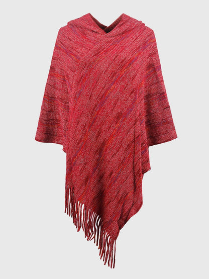 Fringe Hem Hooded Poncho.