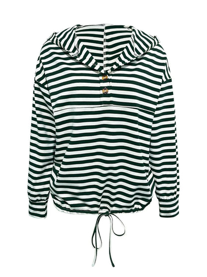 Drawstring Striped Long Sleeve Hoodie