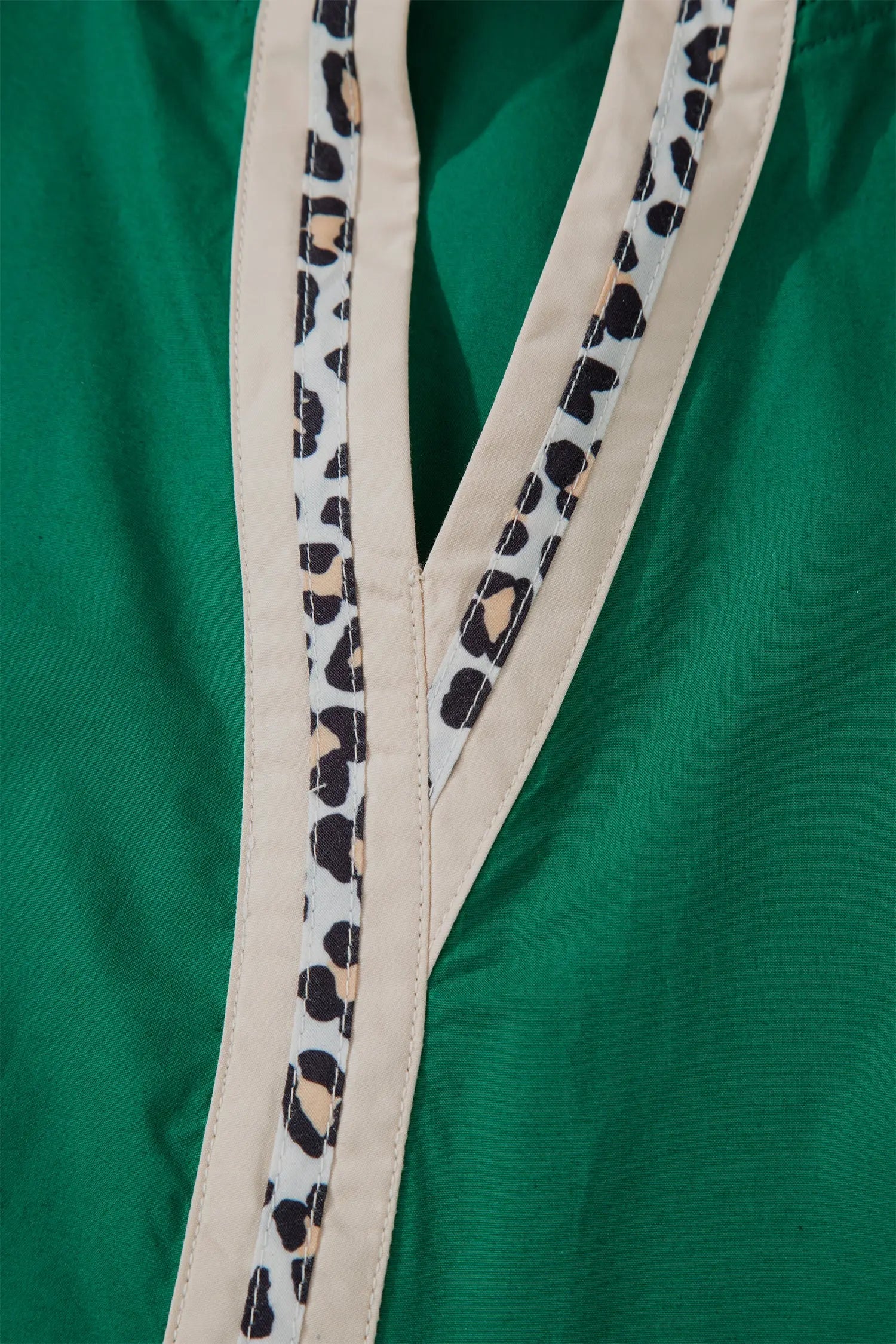 Evergreen Leopard Trim V Neck Blouse With Puffy Flounce Sleeves Dear-Lover Dropshipping