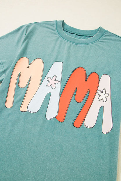 Sea Green Mineral Wash Crewneck T-Shirt with MAMA Graphic