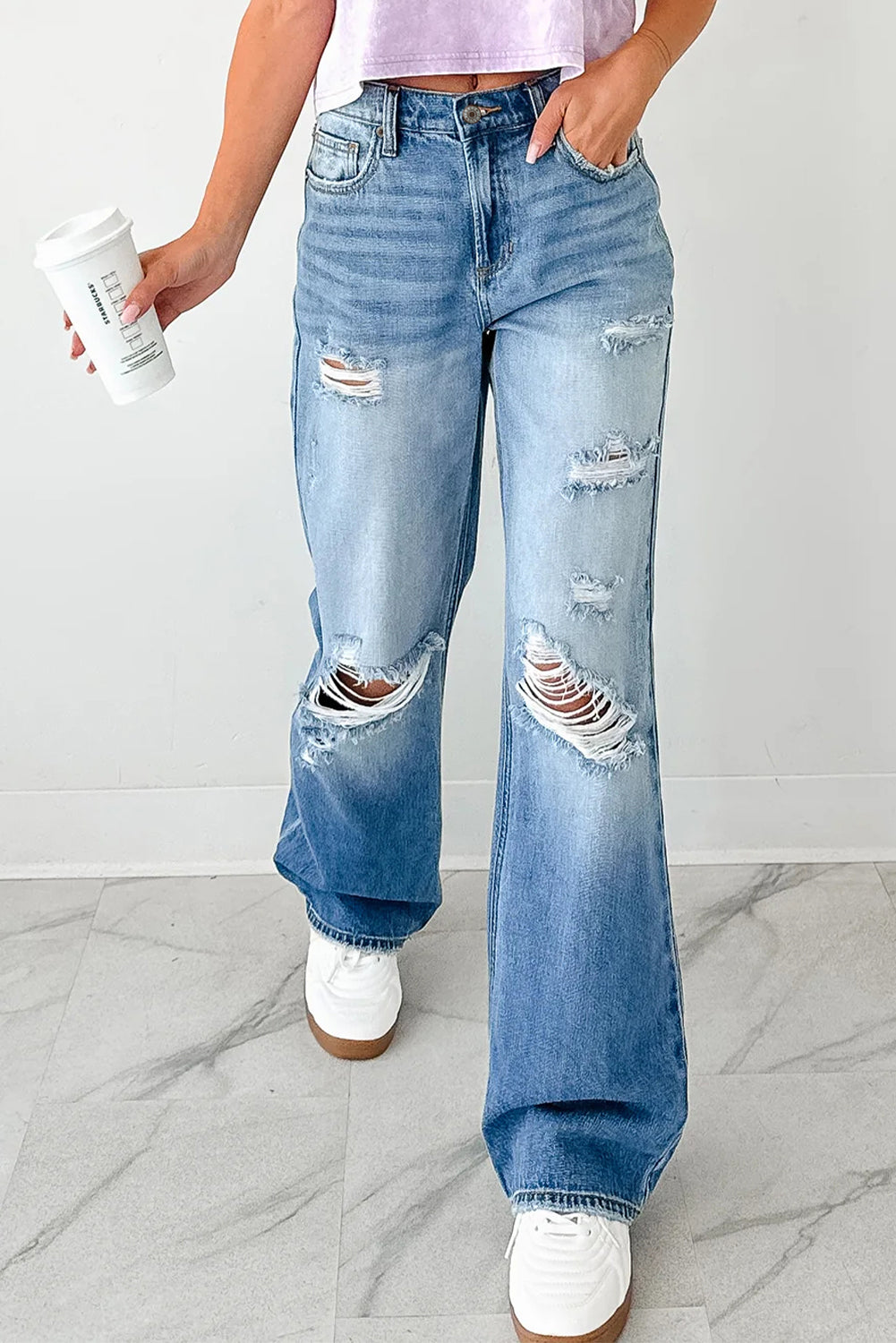 Myosotis Mid Rise Distressed Sneak Peek Straight Leg Jeans Dear-Lover Dropshipping