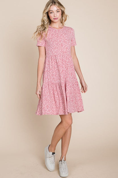 BOMBOM Printed Short Sleeve Mini Dress.