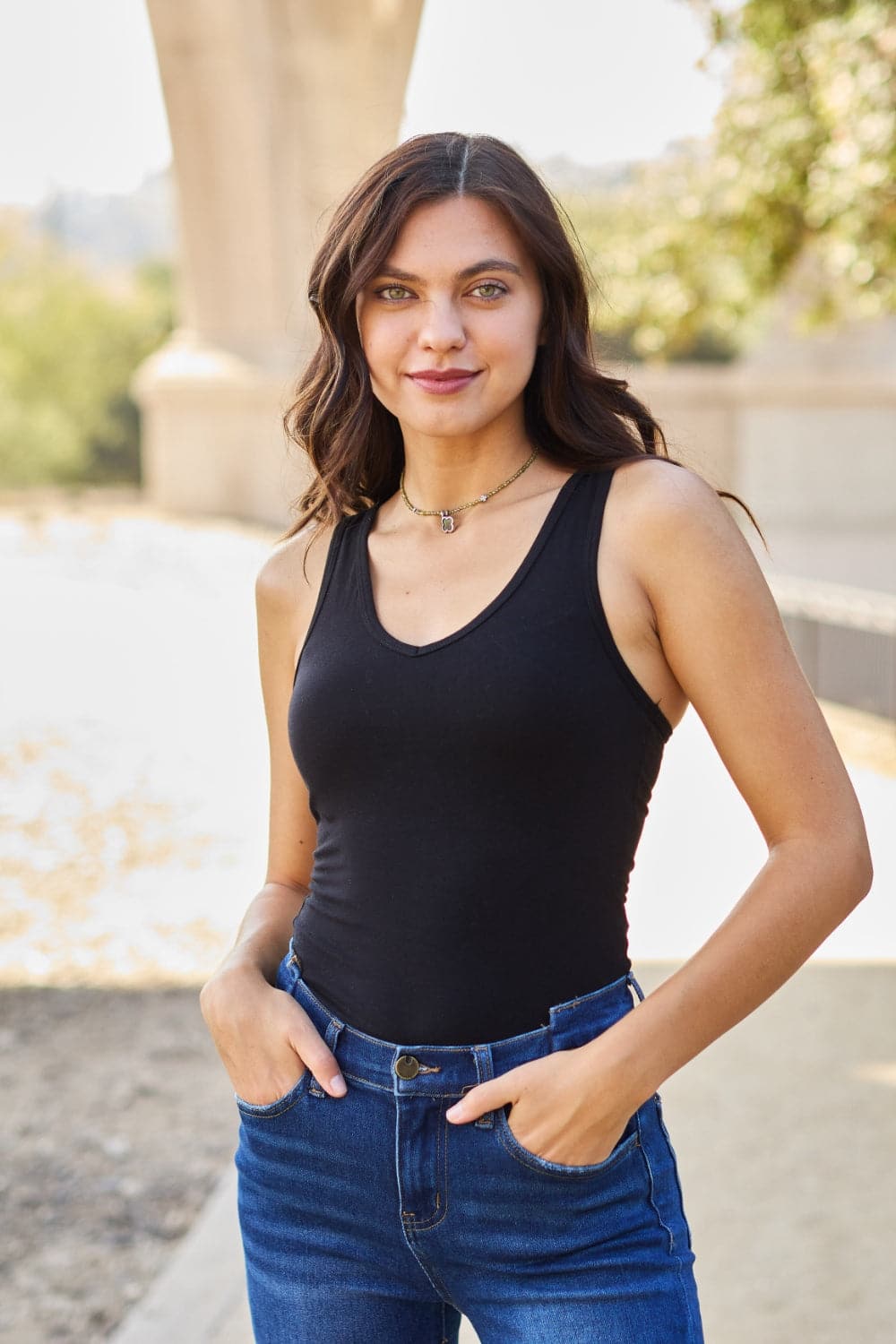 Zenana Racerback Tank Bodysuit.