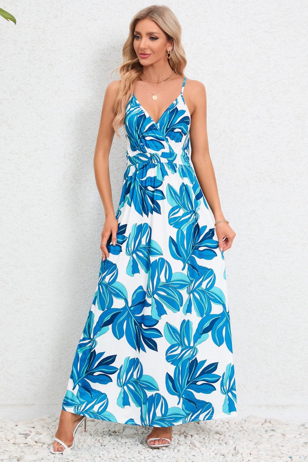 Printed Surplice Maxi Cami Dress.