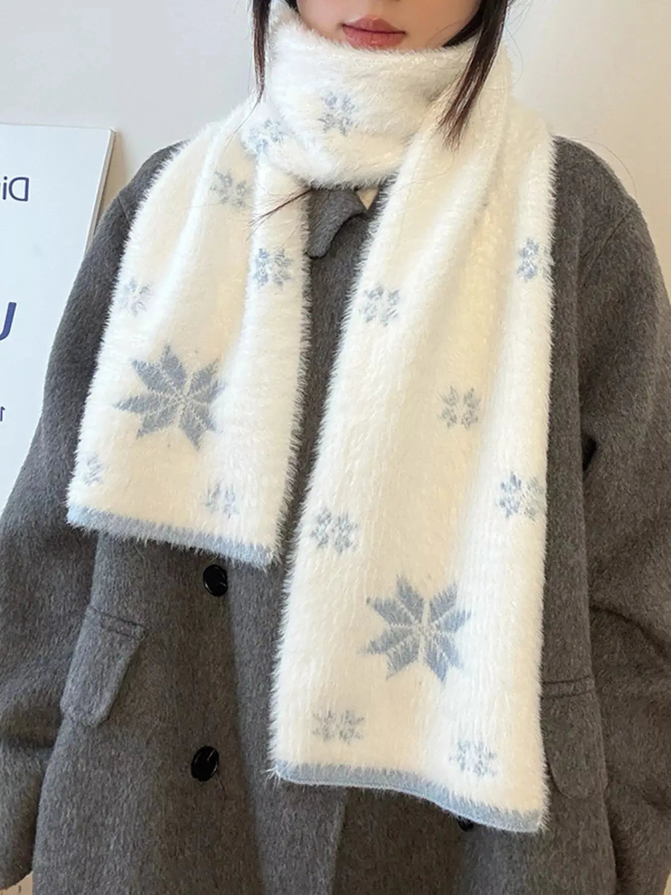 Fluffy Snowflake Pattern Winter Scarf Simply Love