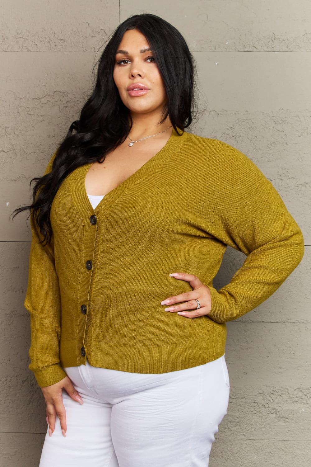 Zenana Kiss Me Tonight Full Size Button Down Cardigan in Chartreuse.