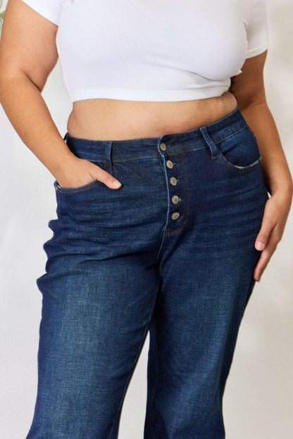 Judy Blue Full Size Button-Fly Straight Jeans.