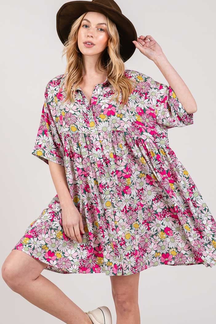 SAGE + FIG Floral Button Down Mini Shirt Dress.