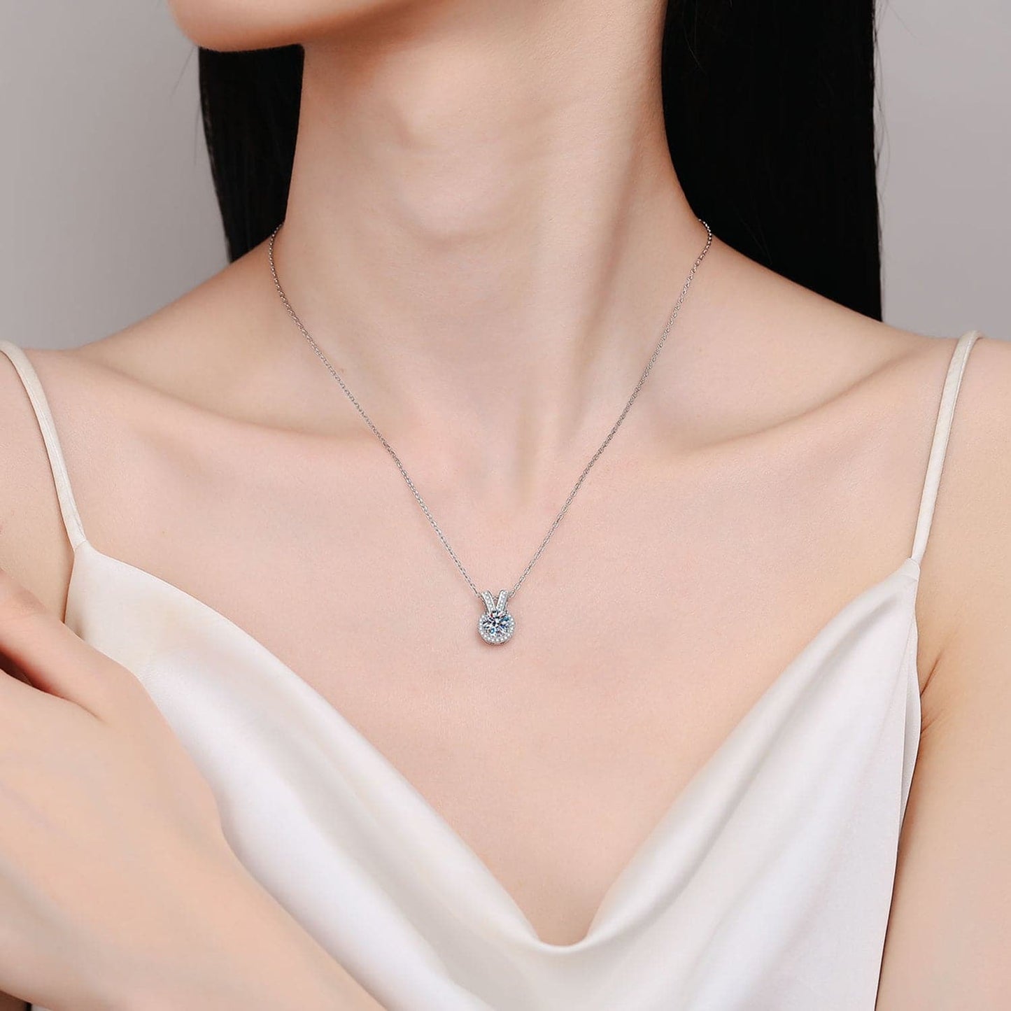 1 Carat Moissanite Rabbit Ears Shape Pendant Necklace.