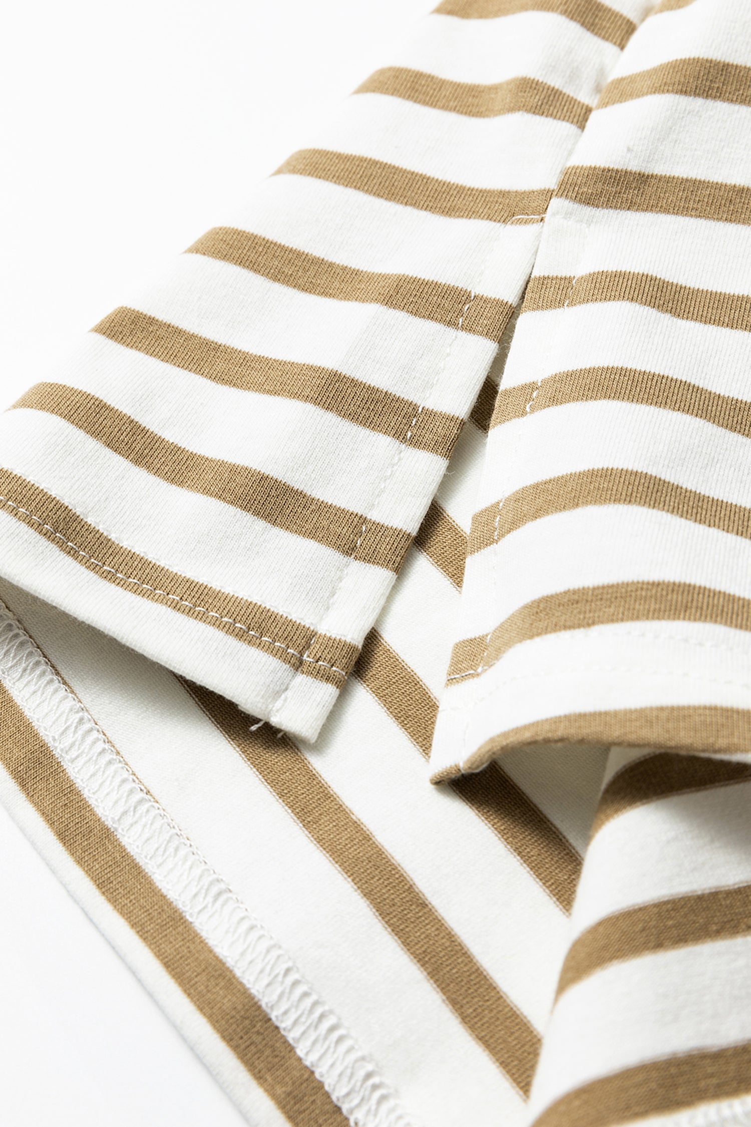 Dear-Lover Dropshipping Tops/Tops & Tees Khaki Stripe Leopard Patchwork Round Neck Loose Fit T Shirt - Complete View