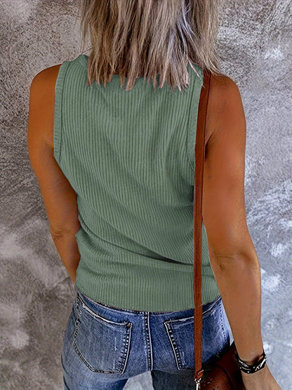 Ribbed V-Neck Wide Strap Tank.