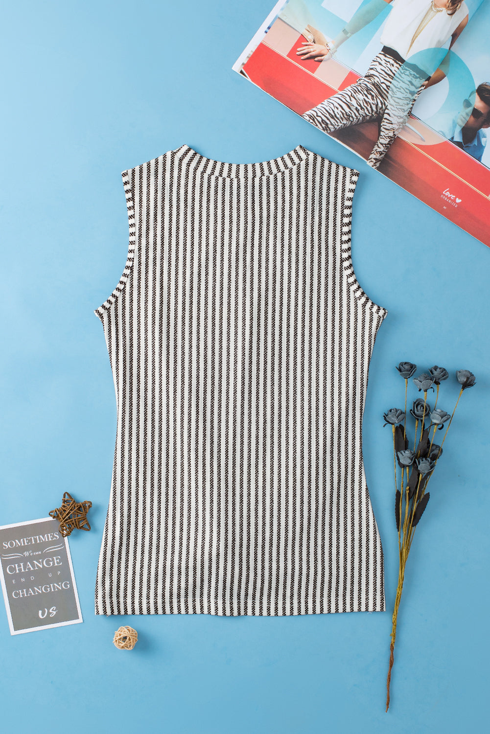 Stylish gray striped cutout twist front tank top