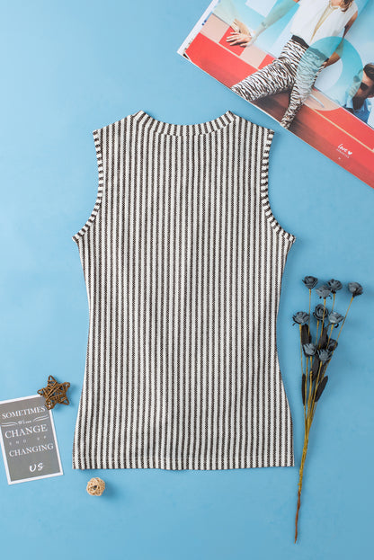 Stylish gray striped cutout twist front tank top