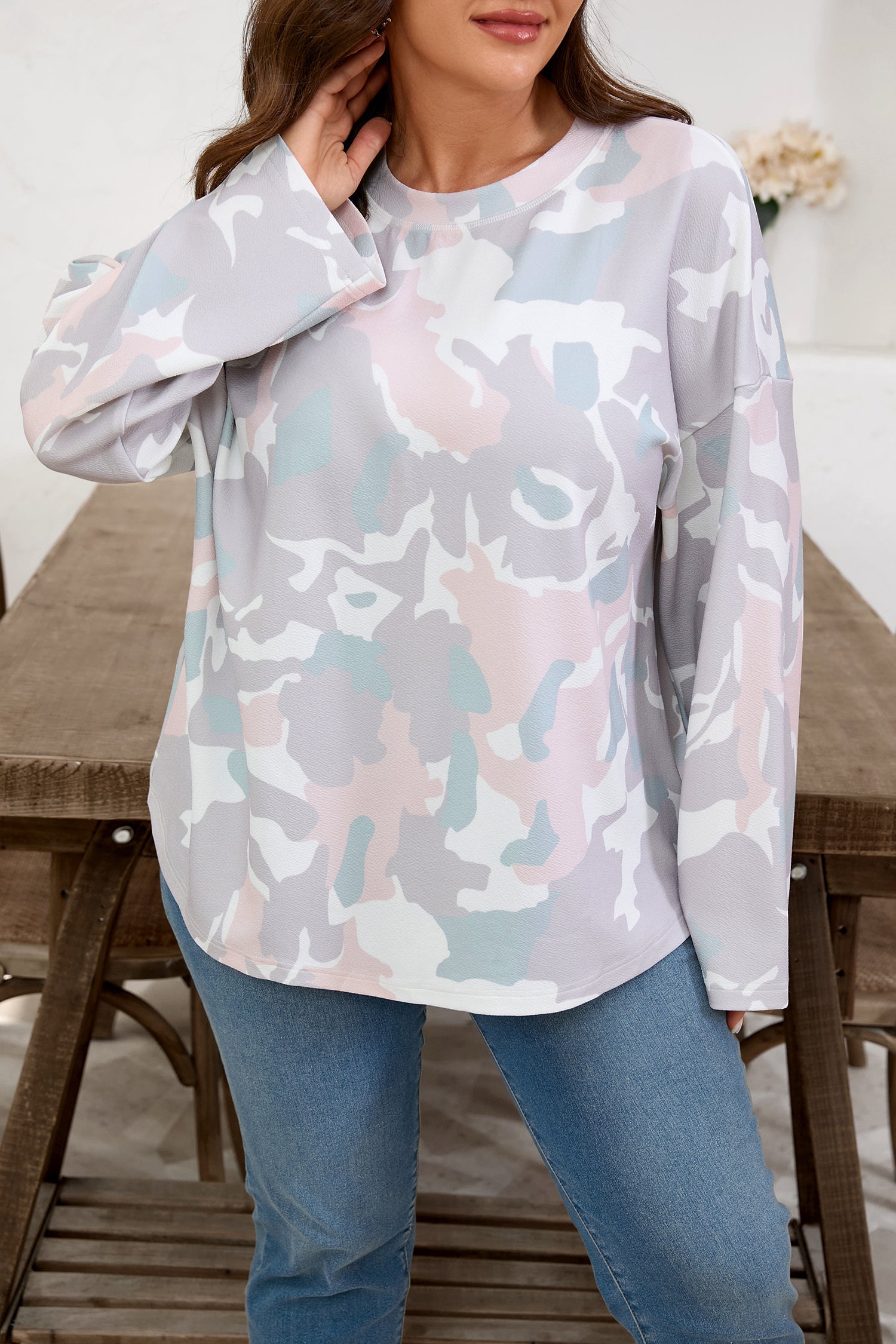 Dear-Lover Green Camo Print Women's Plus Size Pullover Top + Fall Fashion + Comfy Fit Dear-Lover Dropshipping