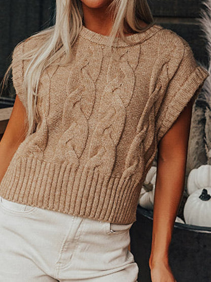 Cable-Knit Round Neck Sweater.