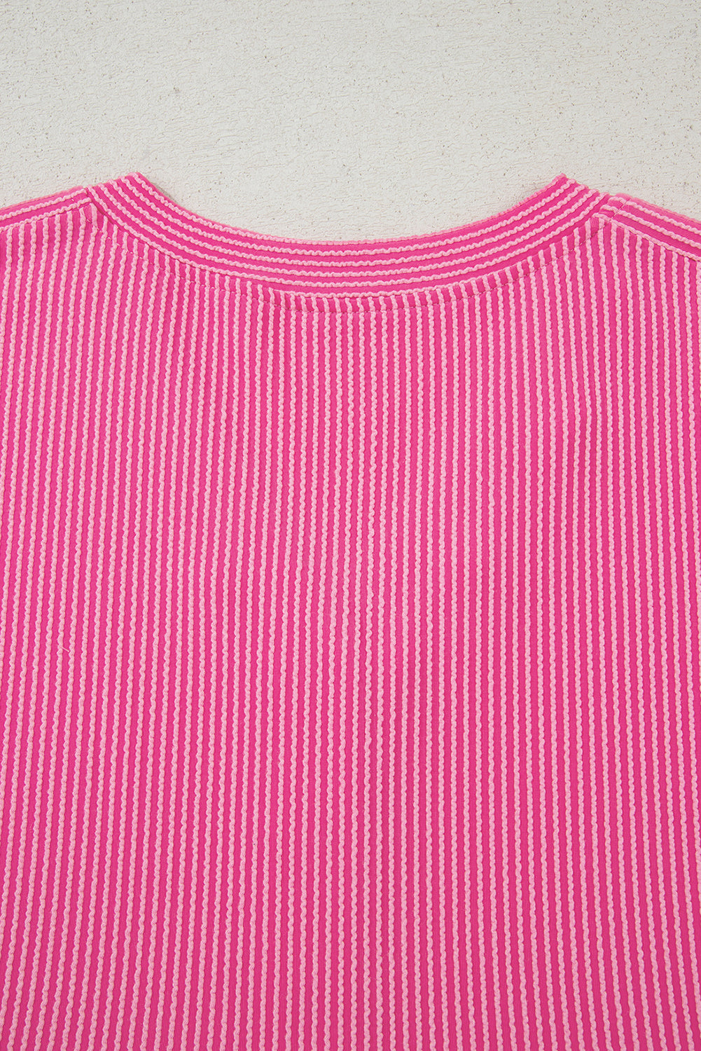 Bright Pink Spiral Ribbed Short Sleeve V Neck Buttoned Romper with Pocket Love Salve