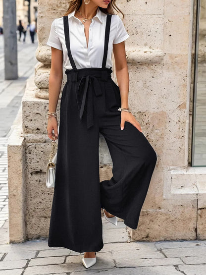 Tied Wide Leg Pants with Shoulder Straps.