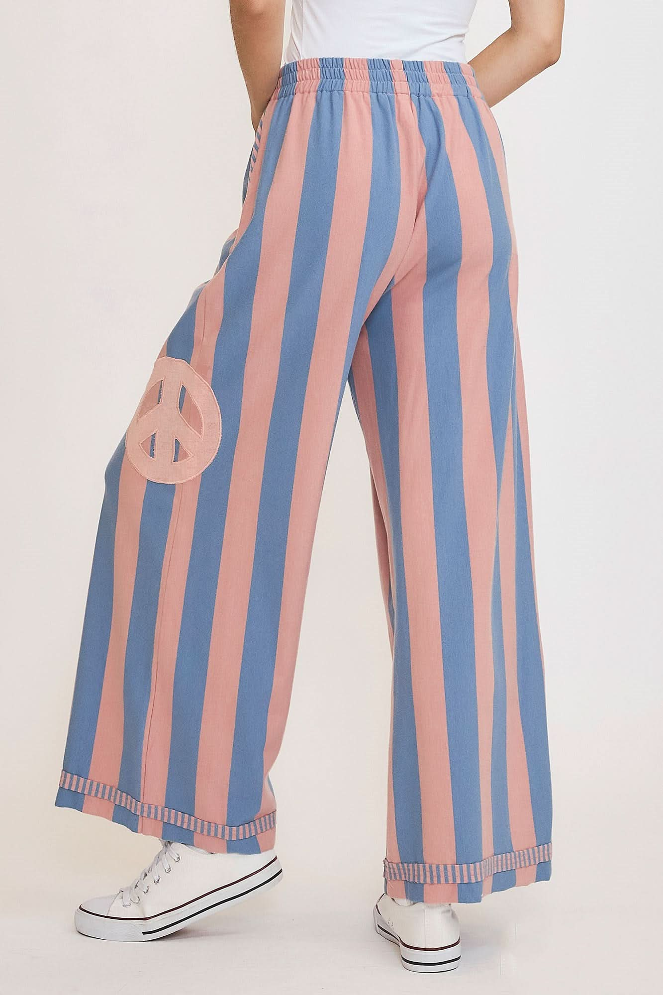 Peaceful Vibes Striped Wide Leg Trousers with Patch Detail